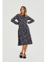 Moodo Tmavo modré midi šaty s kvetmi Moodo