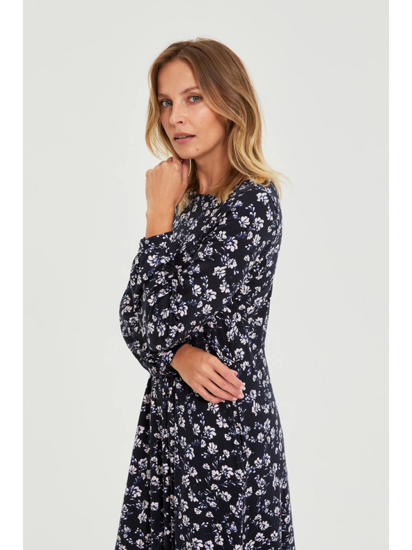 Moodo Tmavo modré midi šaty s kvetmi Moodo