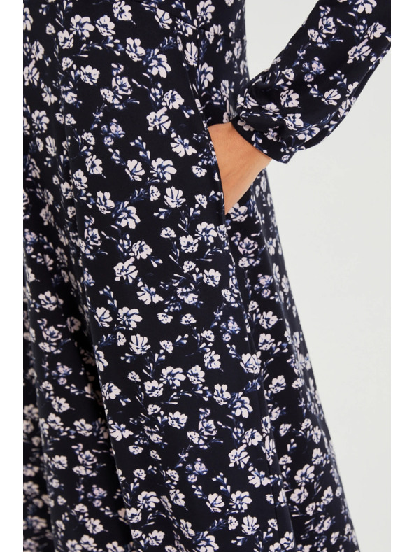 Moodo Tmavo modré midi šaty s kvetmi Moodo