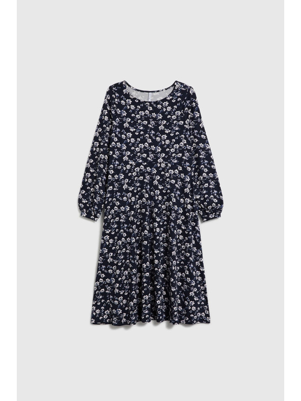 Moodo Tmavo modré midi šaty s kvetmi Moodo