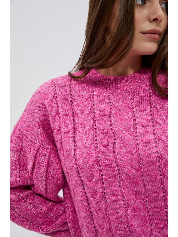 Moodo Fuchsiový sveter so vrkočovým vzorom Moodo