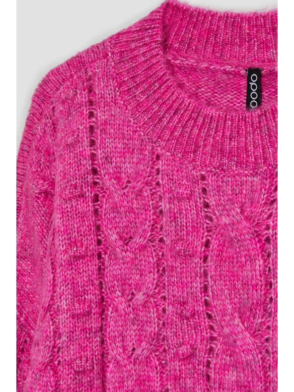 Moodo Fuchsiový sveter so vrkočovým vzorom Moodo