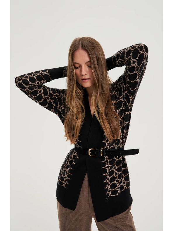 Moodo Čierny kardigán s geometrickým vzorom Moodo