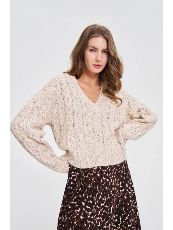 Moodo Béžový kardigán s ozdobným pletením Moodo