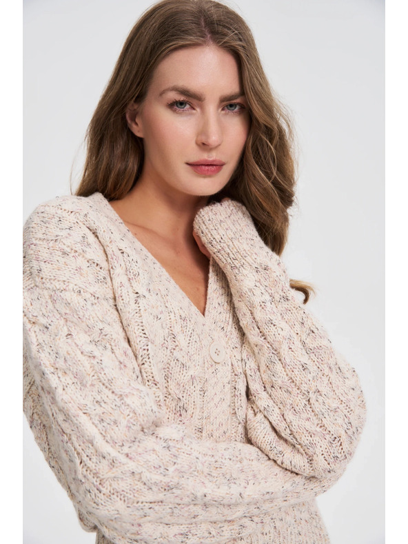 Moodo Béžový kardigán s ozdobným pletením Moodo