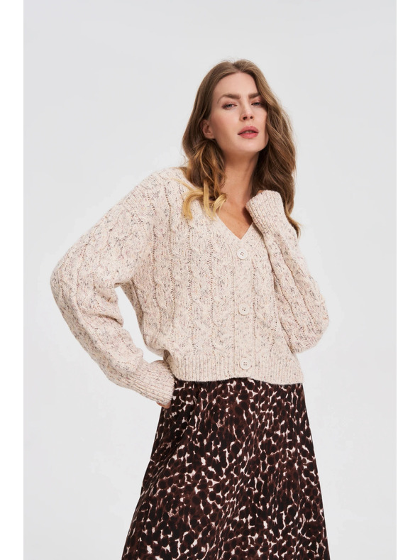 Moodo Béžový kardigán s ozdobným pletením Moodo