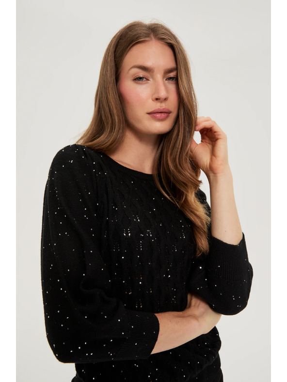 Moodo Sveter s flitrami čierny Moodo