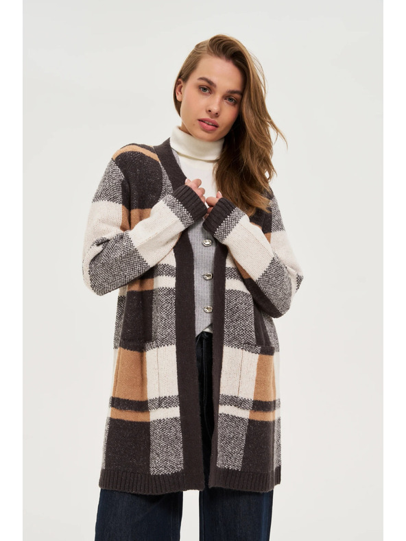Moodo Béžový károvaný kardigán Moodo