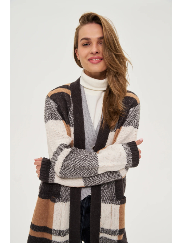 Moodo Béžový károvaný kardigán Moodo