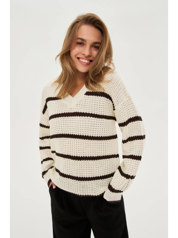 Moodo Béžový sveter s pruhmi Moodo
