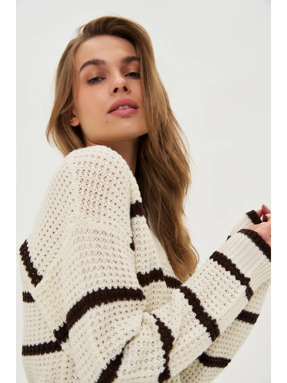 Moodo Béžový sveter s pruhmi Moodo