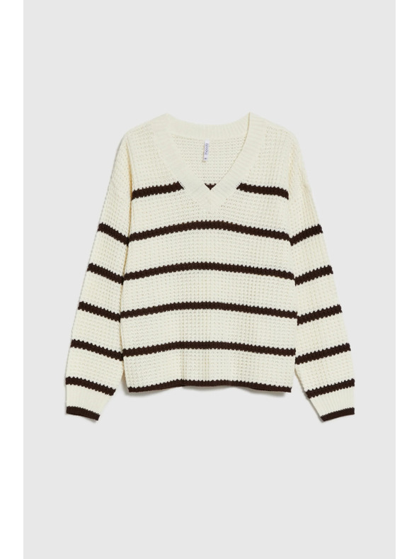 Moodo Béžový sveter s pruhmi Moodo