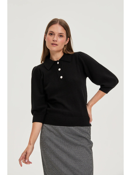 Moodo Sveter s golierom čierny Moodo