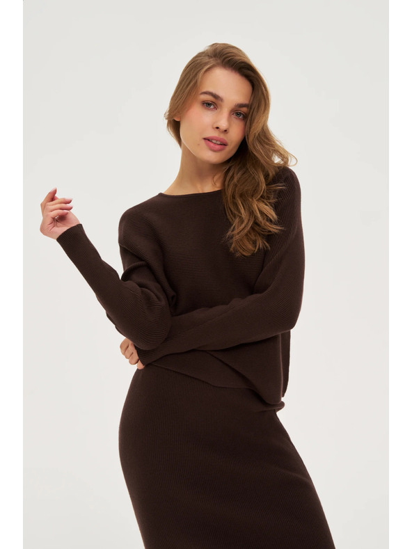 Moodo Rebrovaný sveter hnedý Moodo