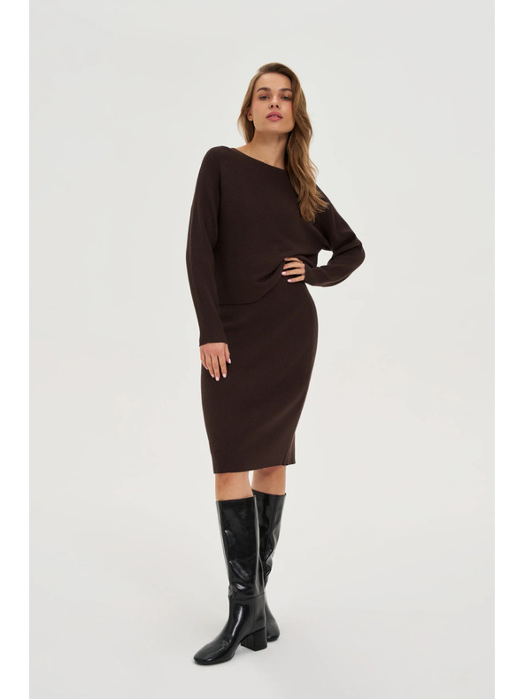 Moodo Rebrovaný sveter hnedý Moodo