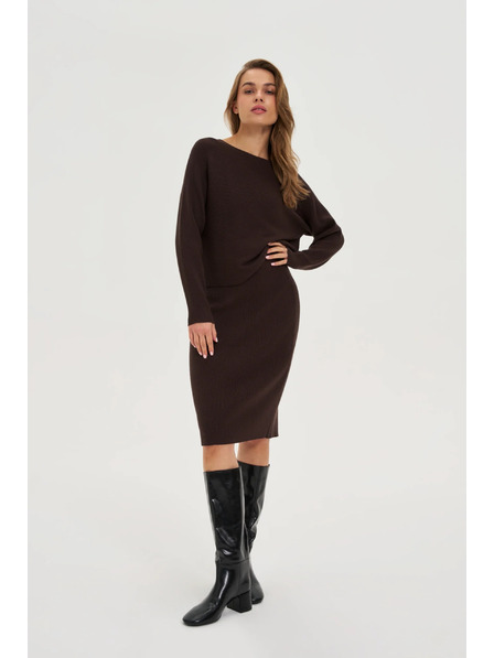 Moodo Rebrovaný sveter hnedý Moodo