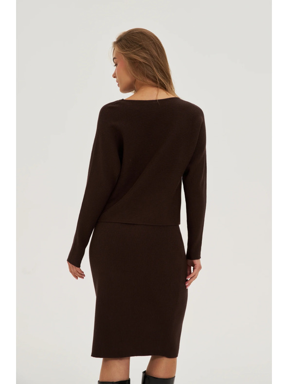 Moodo Rebrovaný sveter hnedý Moodo