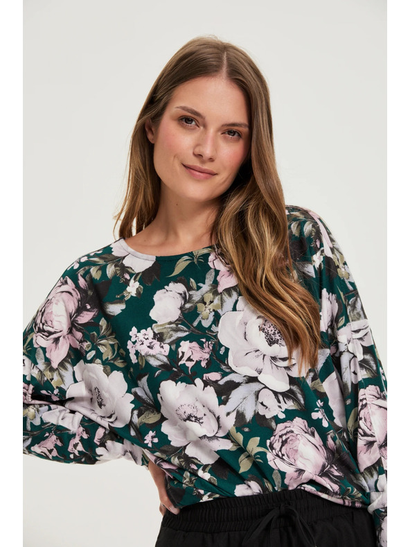 Moodo Sveter s kvetinovým vzorom zelený Moodo