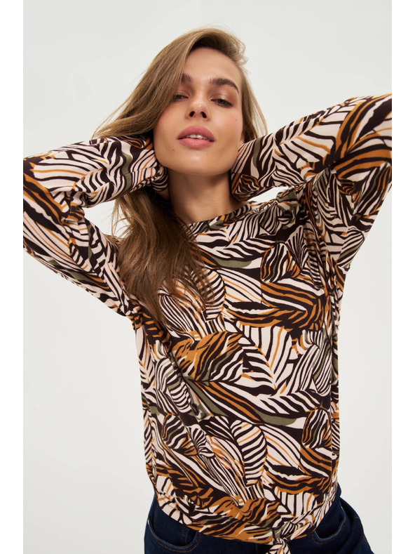 Moodo Béžový sveter s rastlinným vzorom Moodo