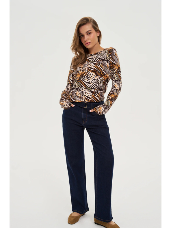 Moodo Béžový sveter s rastlinným vzorom Moodo