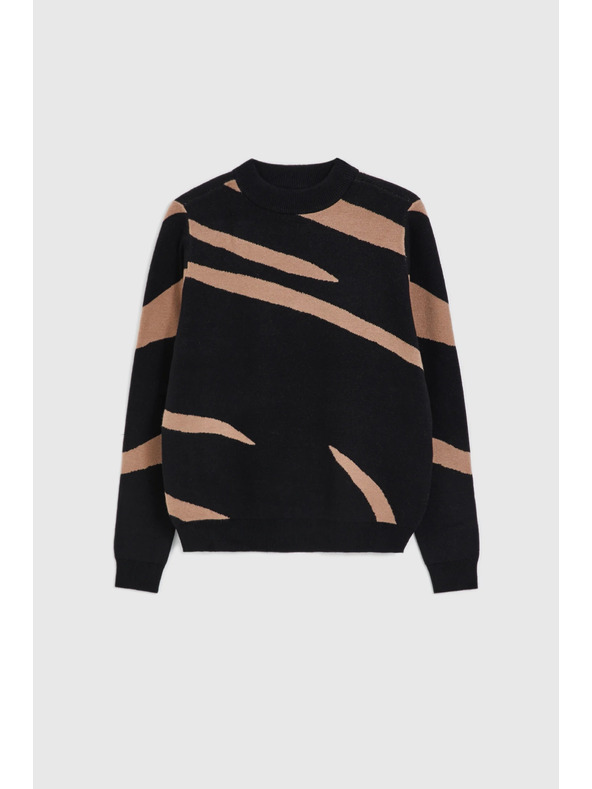 Moodo Čierny sveter so zvieracím vzorom Moodo