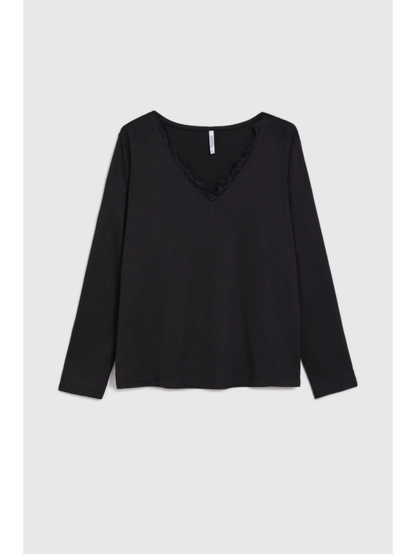 Moodo Sveter s čipkovaným výstrihom čierny Moodo