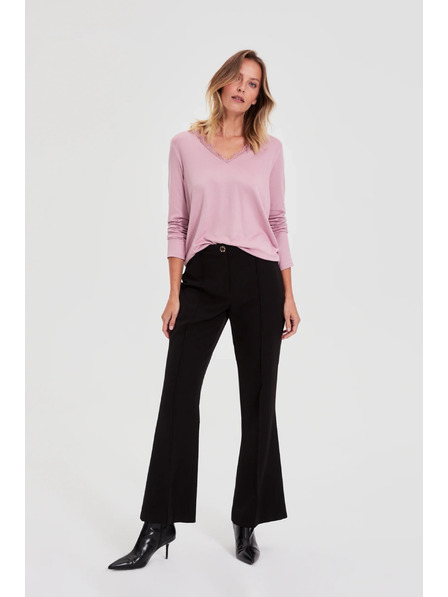 Moodo Sveter s čipkovaným výstrihom ružový Moodo