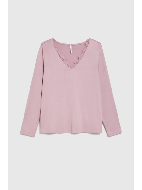 Moodo Sveter s čipkovaným výstrihom ružový Moodo
