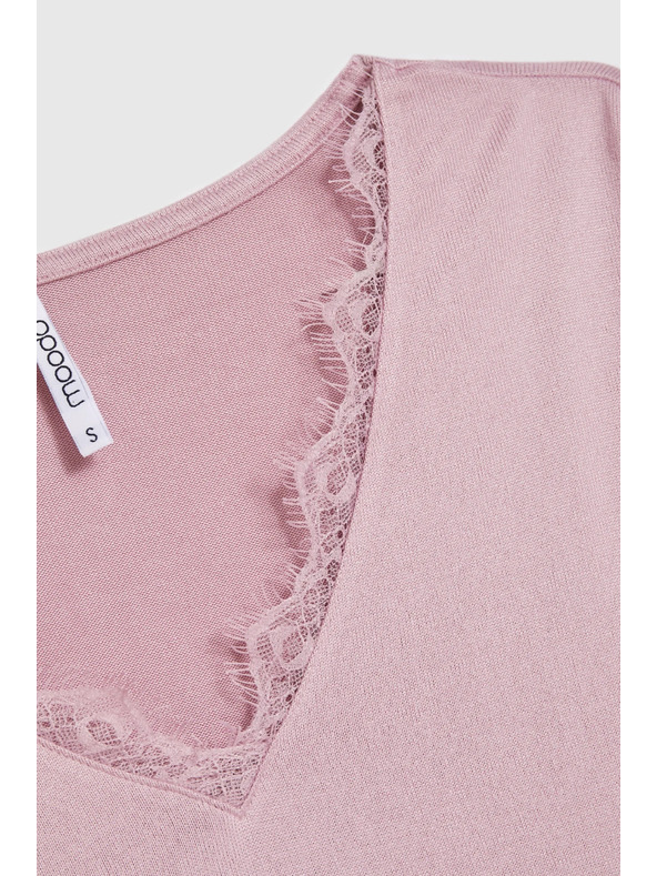 Moodo Sveter s čipkovaným výstrihom ružový Moodo