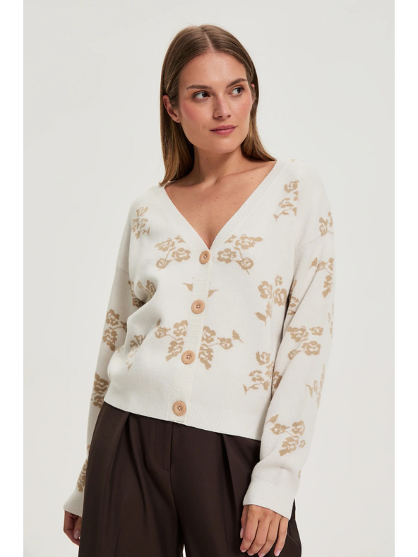 Moodo Béžový kardigan s kvetinovým vzorom Moodo