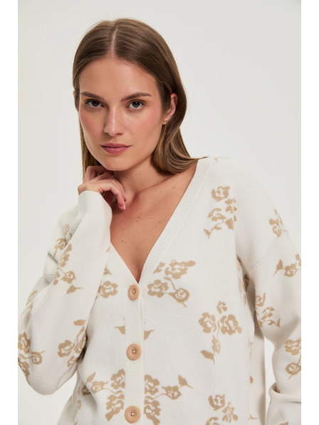 Moodo Béžový kardigan s kvetinovým vzorom Moodo