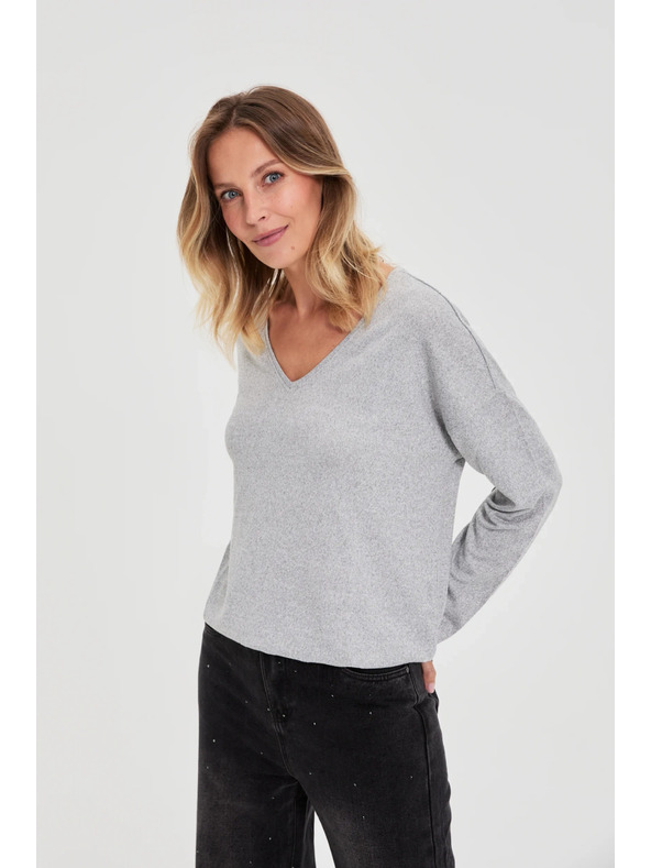 Moodo Sveter s výstrihom do V sivý Moodo