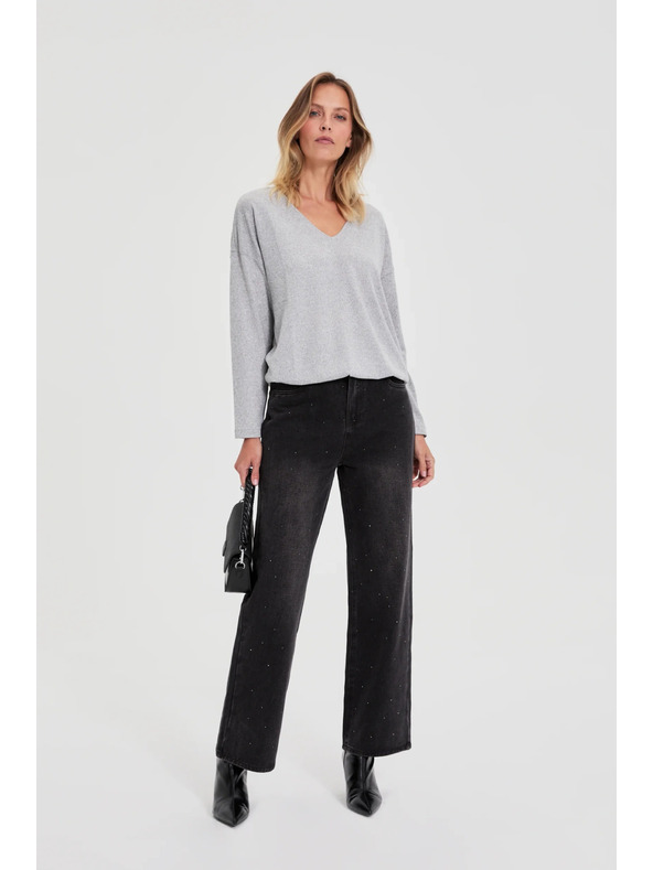 Moodo Sveter s výstrihom do V sivý Moodo