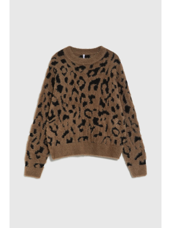 Moodo Sveter s leopardím vzorom hnedý Moodo