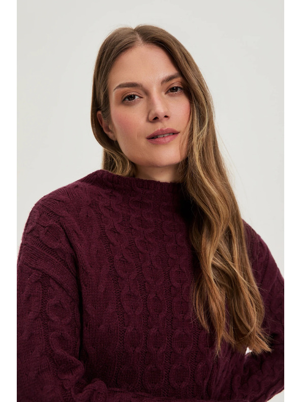 Moodo Sveter s ozdobným vrkočom burgundský Moodo
