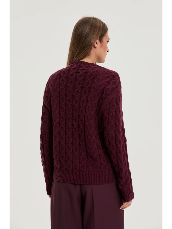 Moodo Sveter s ozdobným vrkočom burgundský Moodo