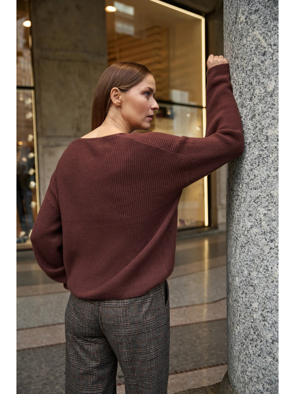 Moodo Sveter jednoduchého strihu hnedý Moodo