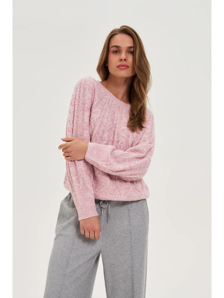 Moodo Sveter s ozdobným vrkočom ružový Moodo