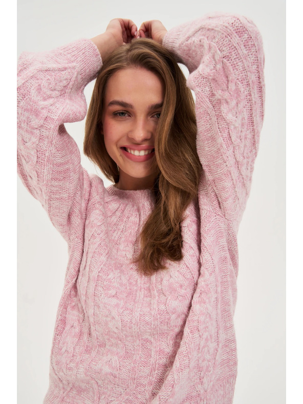 Moodo Sveter s ozdobným vrkočom ružový Moodo