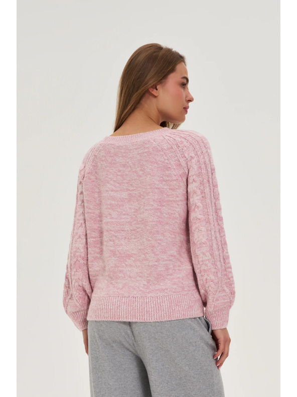 Moodo Sveter s ozdobným vrkočom ružový Moodo