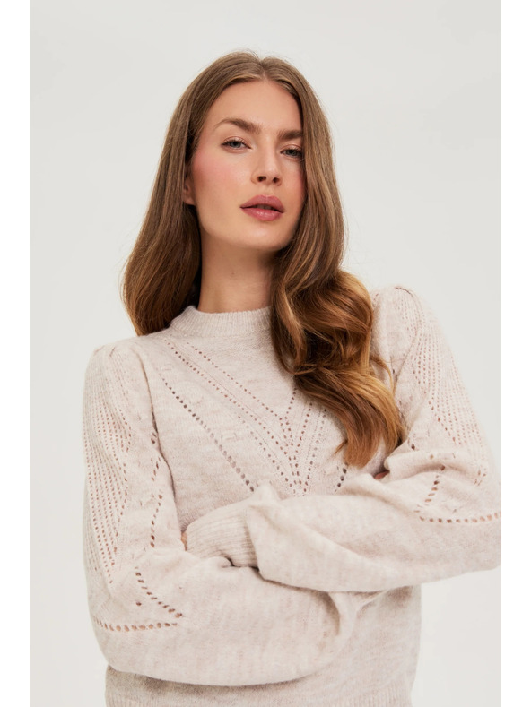 Moodo Béžový sveter s nafúknutými rukávmi Moodo