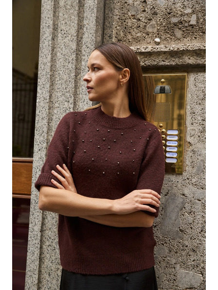 Moodo Vínový sveter s krátkymi rukávmi Moodo