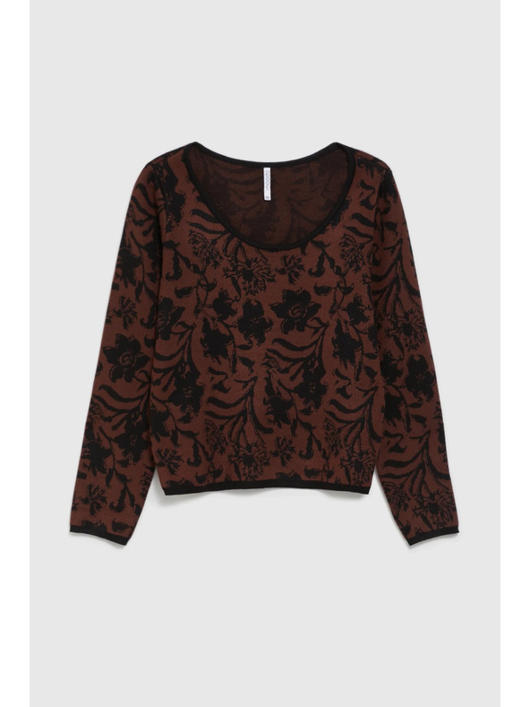 Moodo Hnedý sveter s rastlinným vzorom Moodo