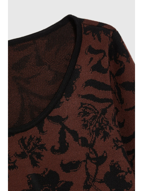 Moodo Hnedý sveter s rastlinným vzorom Moodo