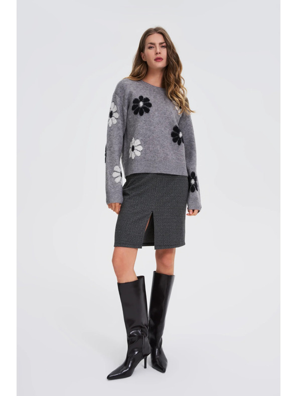 Moodo Sveter s kvetinovým vzorom sivý Moodo