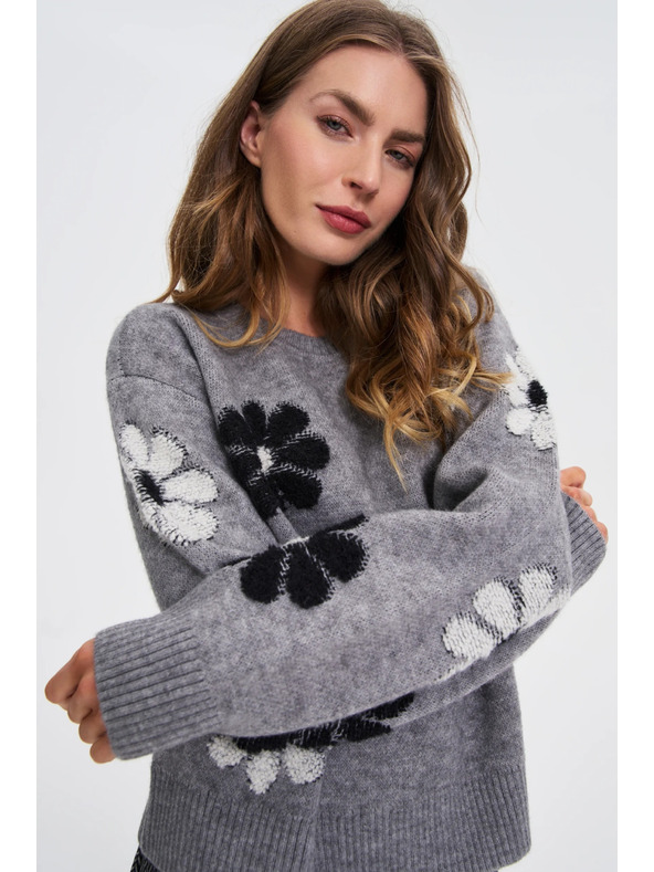 Moodo Sveter s kvetinovým vzorom sivý Moodo