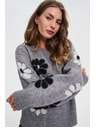 Moodo Sveter s kvetinovým vzorom sivý Moodo
