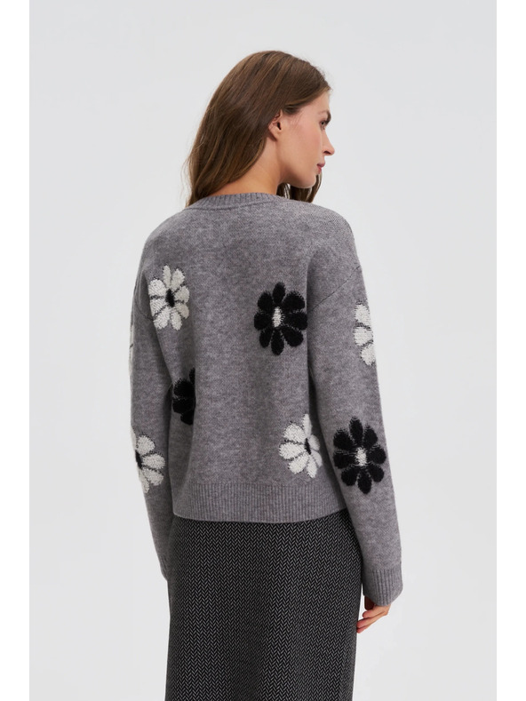 Moodo Sveter s kvetinovým vzorom sivý Moodo