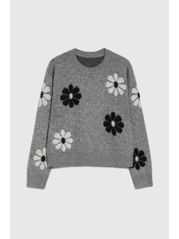 Moodo Sveter s kvetinovým vzorom sivý Moodo
