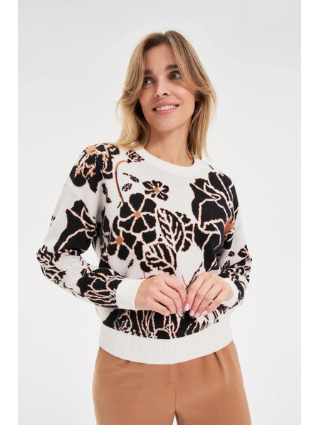 Moodo Béžový sveter s kvetmi Moodo